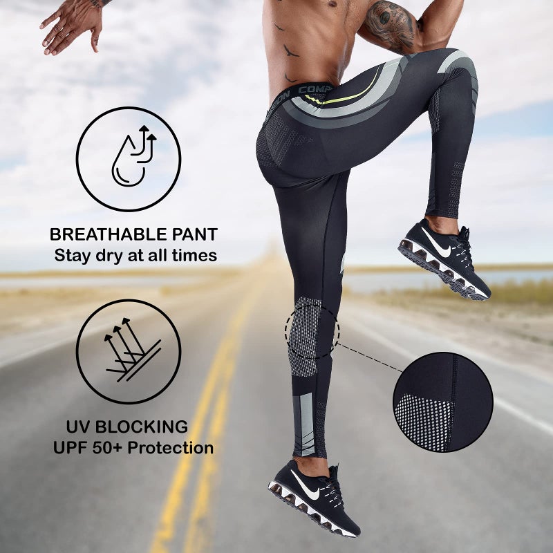 OEBLD Compression Pants Men UV Blocking Running Tights 1 or 2 Pack Gym Yoga Leggings for Athletic Workout - Image 4