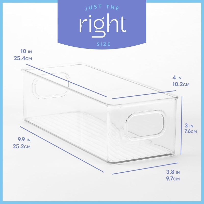 PrimeBox Plastic Food Storage Clear Container 2 Pack Bin with Handles for Organizing Kitchen, Pantry, Refrigerator, Freezer, Pantry, Cabinet, Closet, Bathroom. Stackable 10”x4”x3” - Image 3