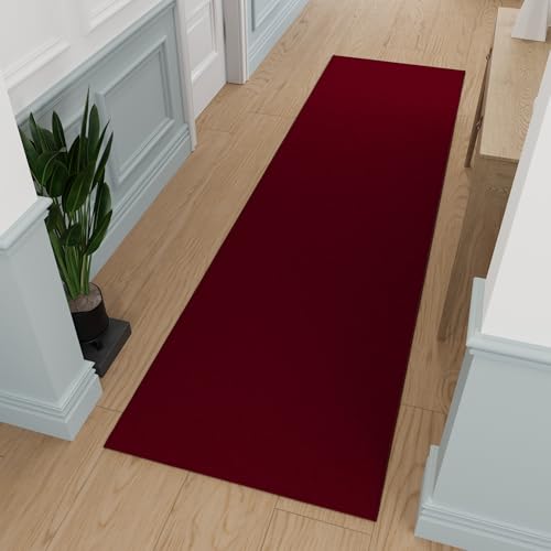 Ottomanson Hallway Runner Rug 1'10" x 12' Non Slip Solid Area Rugs Easy to Clean Laundry Rug Runner Durable & Pet Friendly Floor Carpet Runners for Hallways Entryway Living Room Kitchen, Red - Image 1