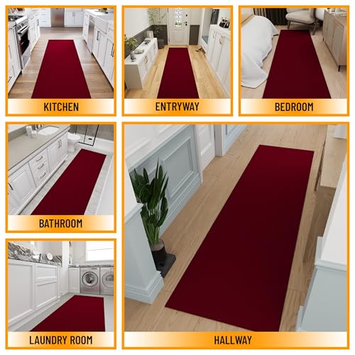 Ottomanson Hallway Runner Rug 1'10" x 12' Non Slip Solid Area Rugs Easy to Clean Laundry Rug Runner Durable & Pet Friendly Floor Carpet Runners for Hallways Entryway Living Room Kitchen, Red - Image 3