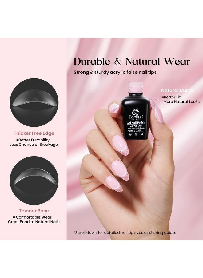 beetles Gel Polish Beetles Gel Nail Kit 600Pcs 15 Sizes Medium Almond Nail Tips with Pink Color Gel Top Coat,Soft Clear Nail Tips Set 5 In 1 Nail Glue Uv Nail Lamp Easy Nail Extension Set DIY Manicure Art Gift for Women  - Image 4