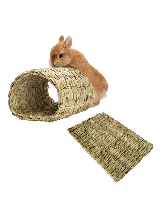 Hamiledyi Hamiledyi Rabbit Grass Tunnel,Rabbit Grass Bed Natural Straw Woven Mat Winter Warm Hideaway Hut for Bunny Gerbil Ferrets Chinchilla Guinea Pig - Image 1