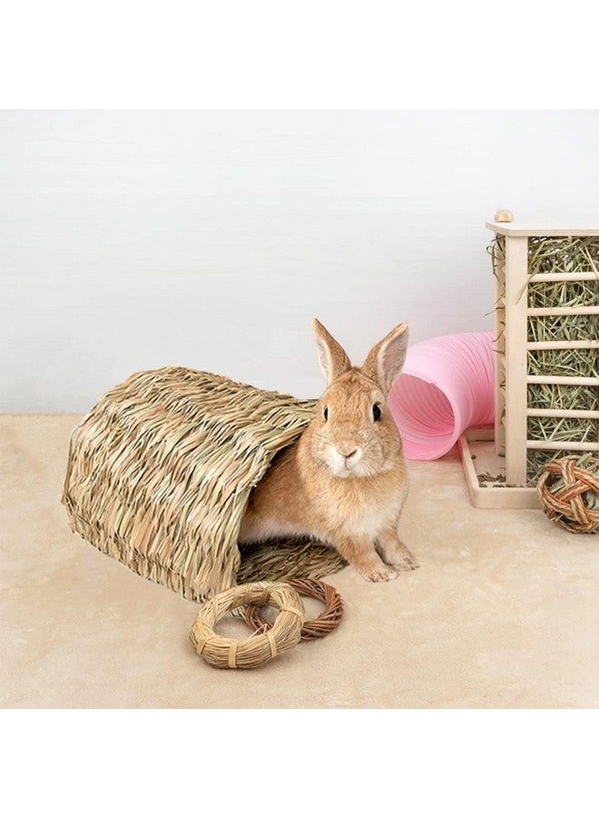 Hamiledyi Hamiledyi Rabbit Grass Tunnel,Rabbit Grass Bed Natural Straw Woven Mat Winter Warm Hideaway Hut for Bunny Gerbil Ferrets Chinchilla Guinea Pig - Image 5