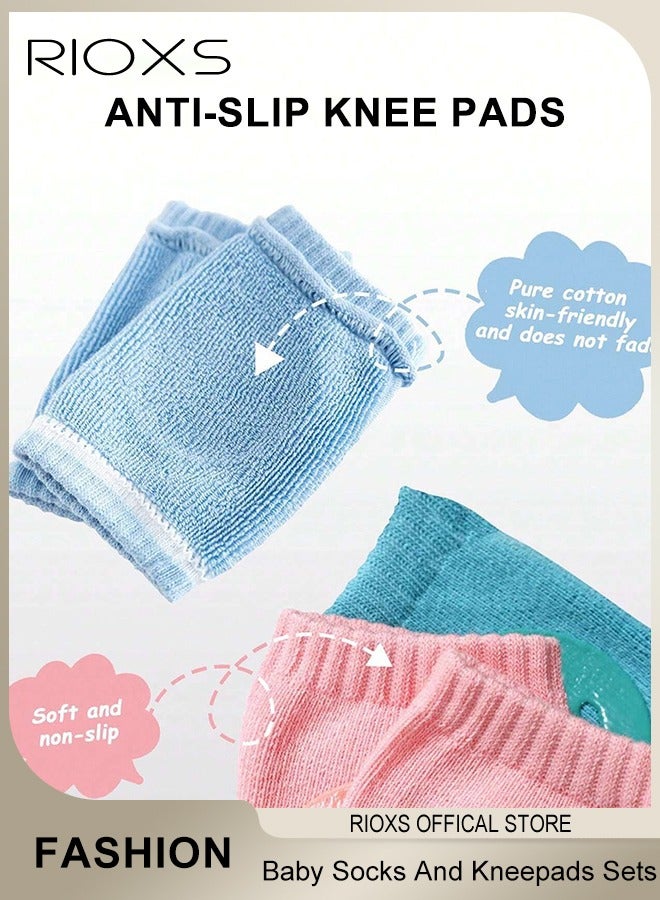 RIOXS Toddler Baby Boys and Girls Non Slip Socks and Kneepads Sets Breathable Low Cut Anti Skid Socks Crawling Anti-Slip Kneepads Protectors Leg Warmers - Image 3