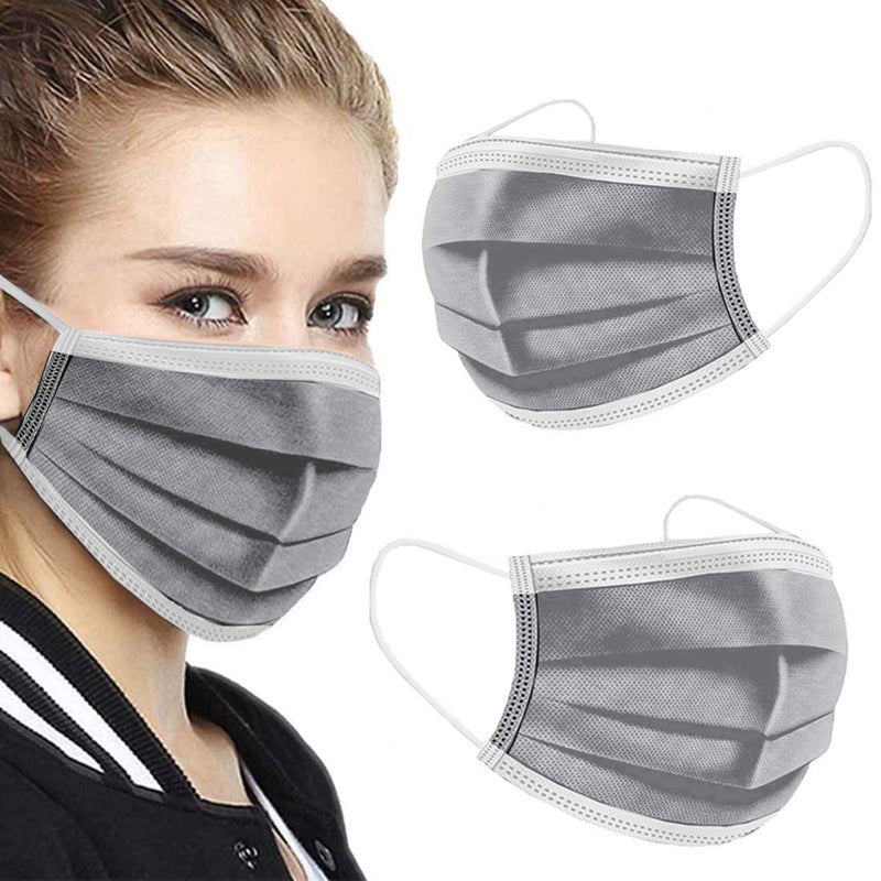 100PCS Grey 3 ply Disposable Face MasksProtection Face Masks For HomeSchoolOffice and Outdoors