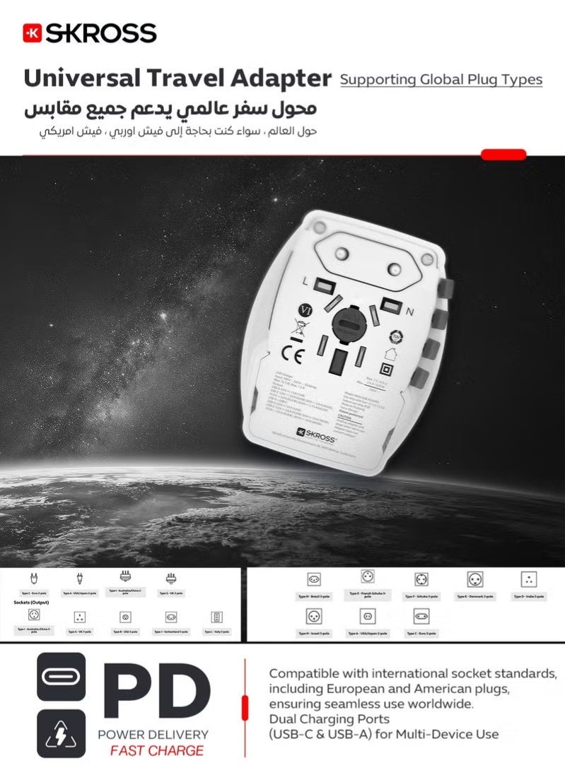 سكروس SKROSS محول سفر عالمي 65 واط شاحن سريع PD مع منافذ USB-C و USB-A - Image 2