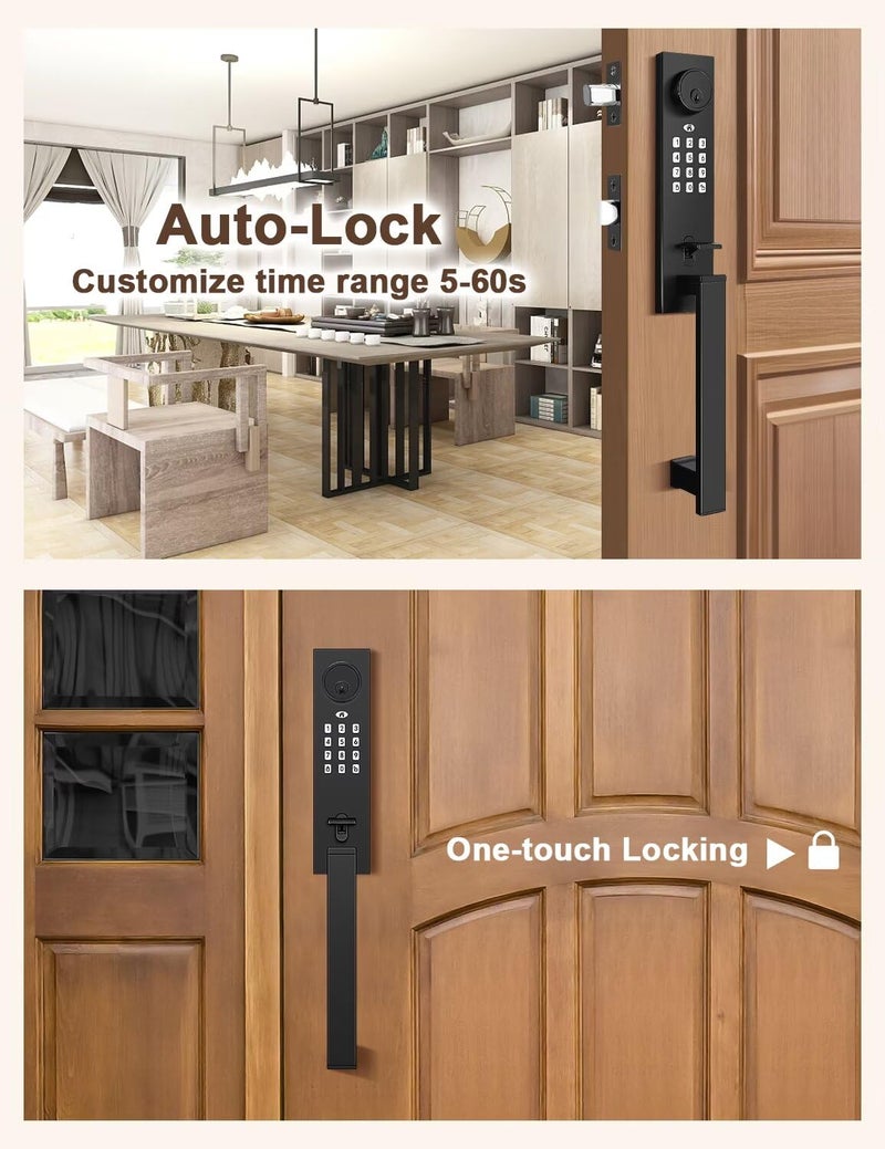 Tinewa Smart Entry Door Lock Set, Electronic Full Escutcheon Door Handle, Digital Keypad Deadbolt with App, Heavy Duty Black Front Door Handle with Single Cylinder Deadbolt, Auto Locking - Image 3