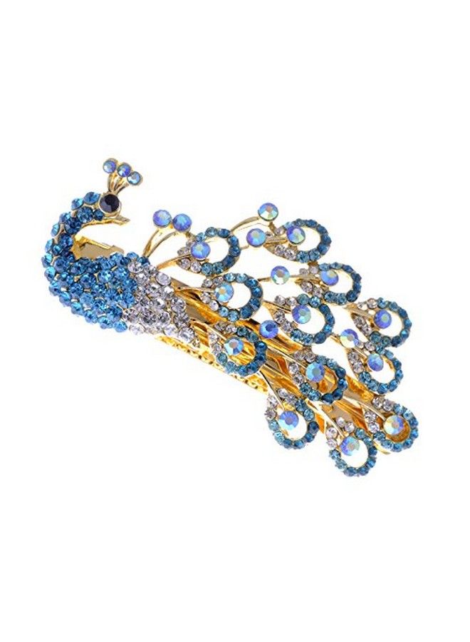 Alilang Womens Golden Tone Sapphire Blue Colored Rhinestones Peacock Bird Hair Clip - Image 1