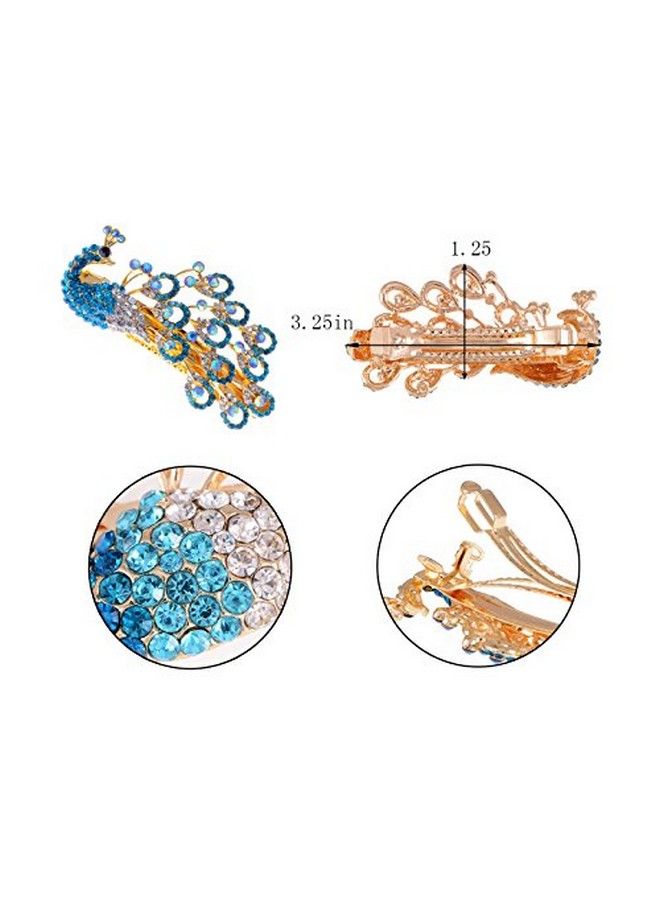 Alilang Womens Golden Tone Sapphire Blue Colored Rhinestones Peacock Bird Hair Clip - Image 5
