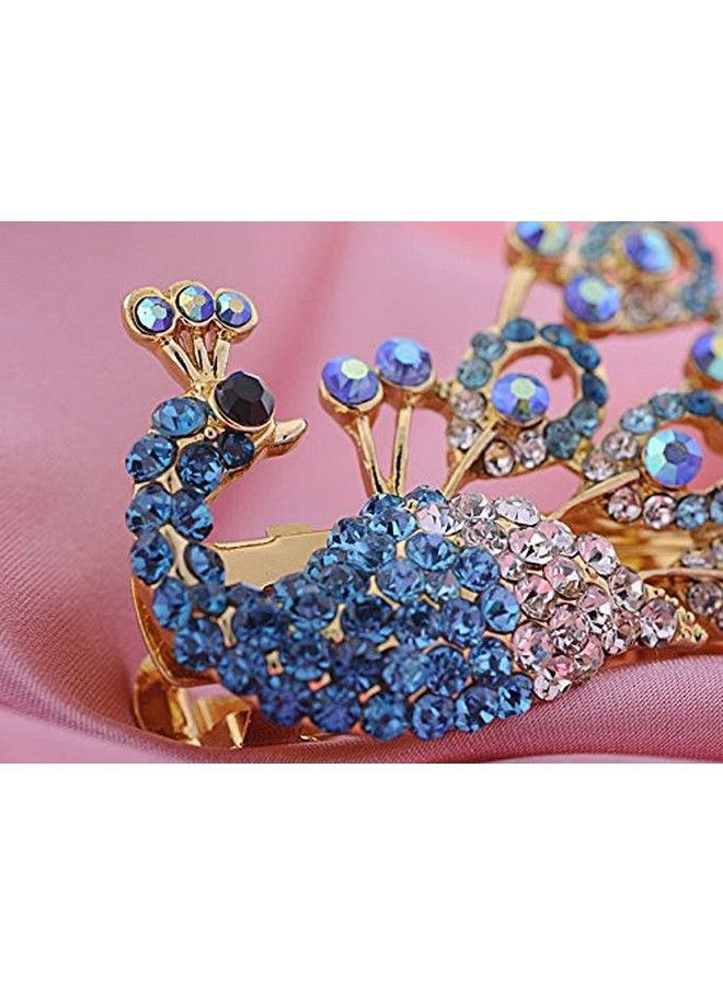 Alilang Womens Golden Tone Sapphire Blue Colored Rhinestones Peacock Bird Hair Clip - Image 4