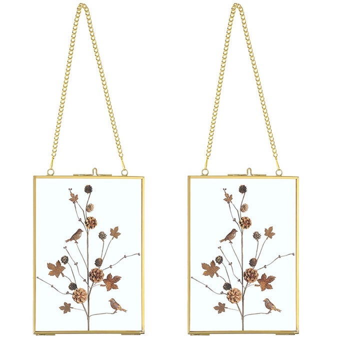 SET OF 2 BRASS WALL HANGING PHOTO FRAME GLASS HANGING PICTURE ARTWORK DISPLAY FRAME DOUBLE GLASS FLOATING FRAME STYLE GALLERY WALL FRAME FOR PHOTO PICTURE POSTER ETC