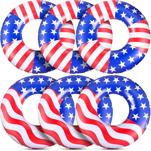 Relaxgiant USA Flag Pool Float 36 America Flag Inflatable Ring Pool Float Patriotic Round Swim Tube for Beach Lake Ocean Water Sports Summer Swimming Fun for Adults Teens6 Pcs - Image 1