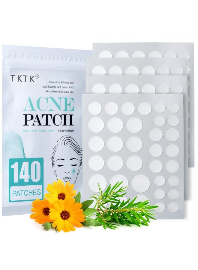 TKTK Acne Patch Pimple Patch, 4 Sizes 140 Patches Acne Absorbing Cover Patch, Hydrocolloid Invisible Acne Patches For Face Zit Patch Acne Dots Tea Tree, Calendula Oil - Image 2