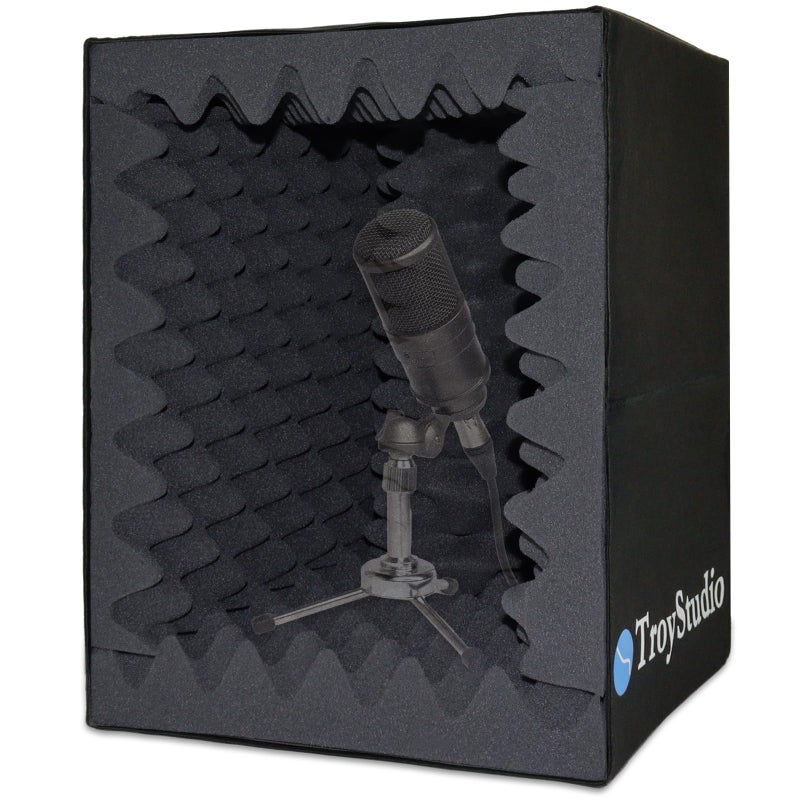 TroyStudio Portable Vocal Booth, Large Foldable Microphone Isolation Shield, Music Recording Studio Sound Echo Absorbing Box, Desk & Stand Use Reflection Filter with Thickened Dense Acoustic Foam - Image 1