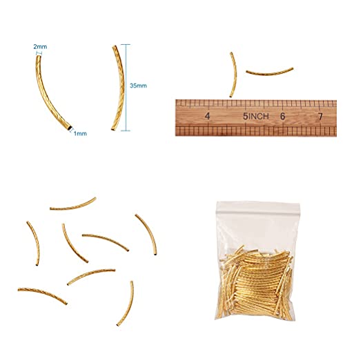 KISSITTY 200Pcs 2mm by 35mm Golden Plated Brass Long Curved Noodle Tube Spacer Beads for DIY Craft Jewelry Making - Image 2