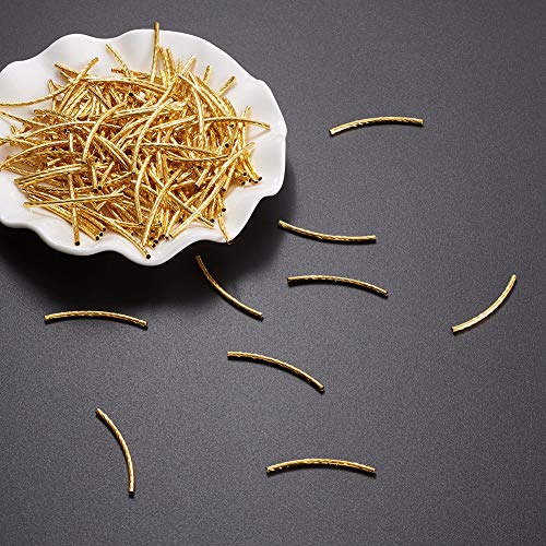 KISSITTY 200Pcs 2mm by 35mm Golden Plated Brass Long Curved Noodle Tube Spacer Beads for DIY Craft Jewelry Making - Image 4