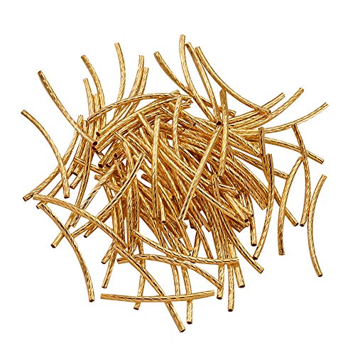 KISSITTY 200Pcs 2mm by 35mm Golden Plated Brass Long Curved Noodle Tube Spacer Beads for DIY Craft Jewelry Making - Image 1
