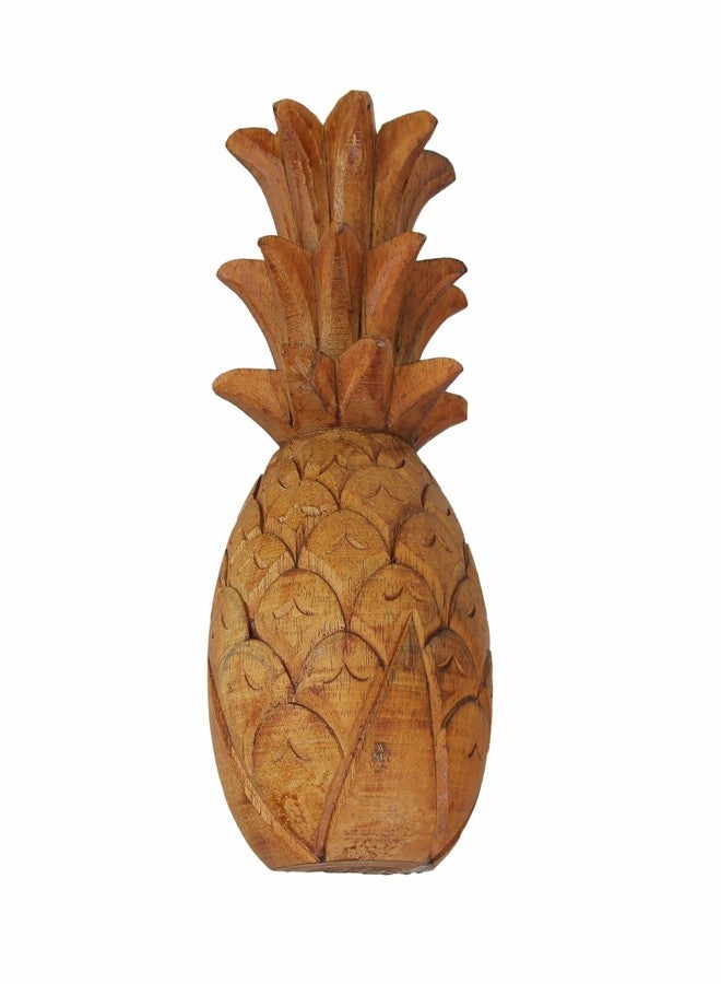 Zeckos Hand Carved Wooden Pineapple Hanging Wall Décor Art Sculpture 9.75 Inches High - Image 1