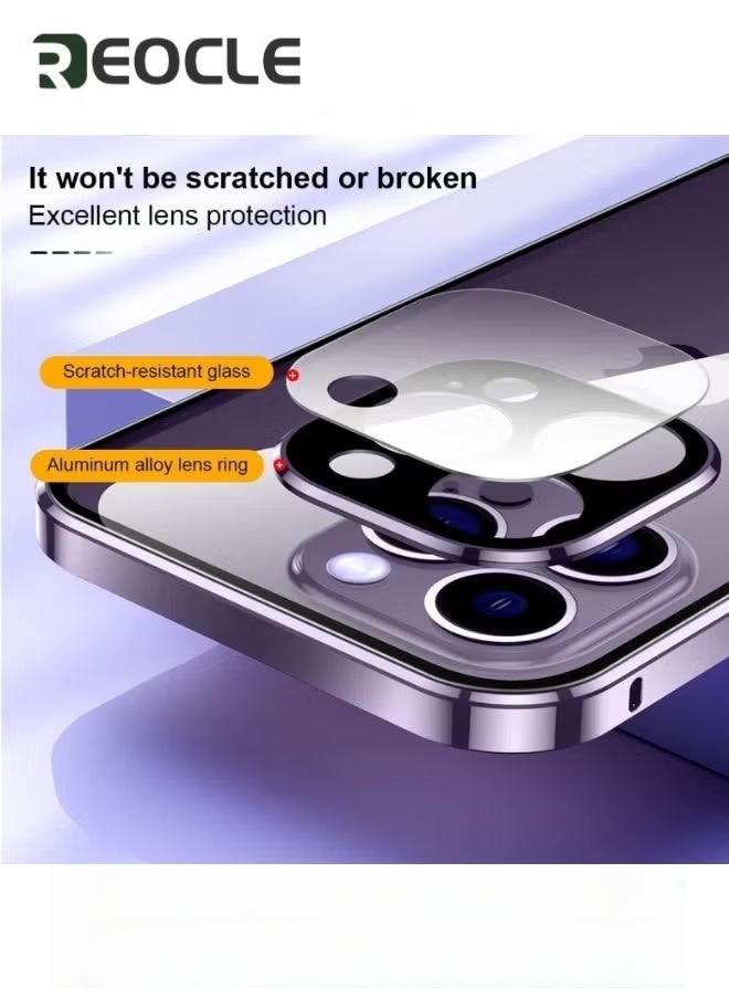 REOCLE Case for iPhone  13 Double Side Buckle Glass Case with Camera Lens Protector Full Body Protective Metal Bumper Anti Peep Cover - Image 5