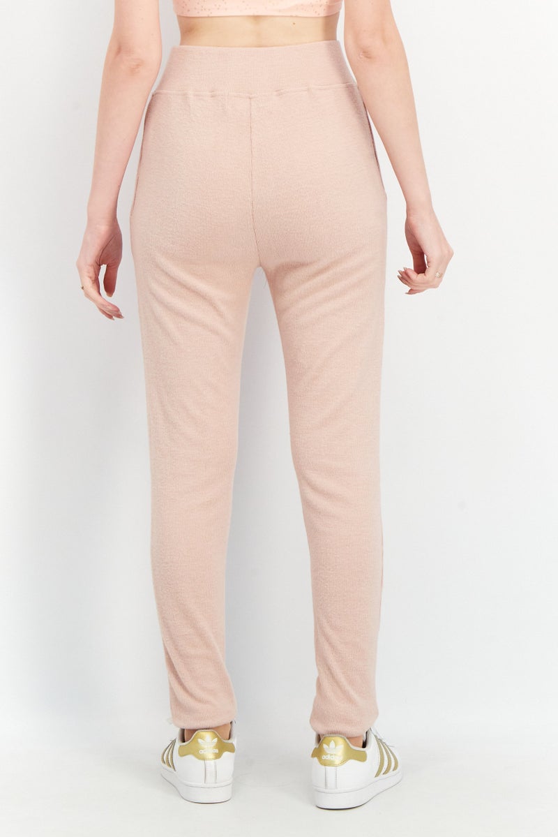 Vintage Havana Women Textured Drawstring Jogger Pants, Blush - Image 3