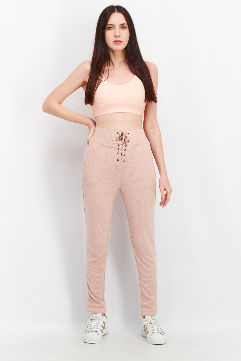 Vintage Havana Women Textured Drawstring Jogger Pants, Blush - Image 4