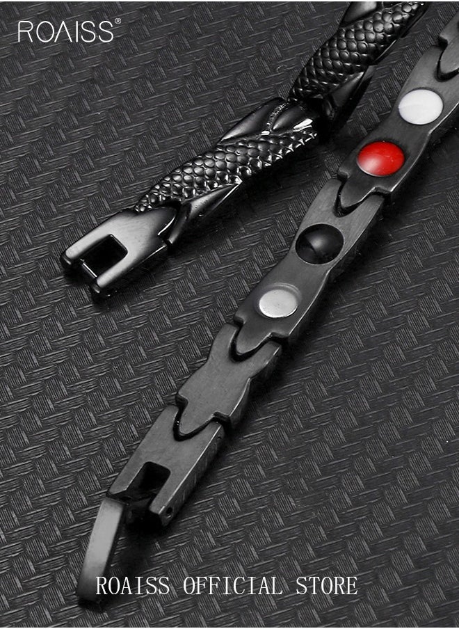 roaiss Chic Magnetic Dragon Textured Bracelet Fashionable Geometric Detachable Cuff Bangle Multicolor Casual Wrist Jewelry Gift for Men Father Brother Black  - Image 5