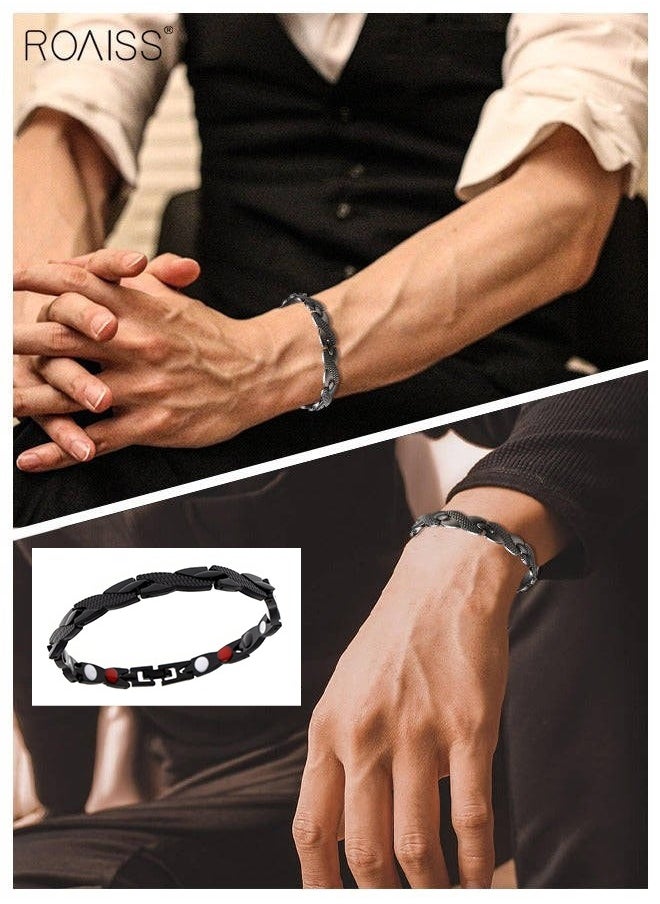 roaiss Chic Magnetic Dragon Textured Bracelet Fashionable Geometric Detachable Cuff Bangle Multicolor Casual Wrist Jewelry Gift for Men Father Brother Black  - Image 1