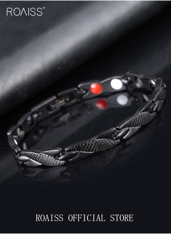 roaiss Chic Magnetic Dragon Textured Bracelet Fashionable Geometric Detachable Cuff Bangle Multicolor Casual Wrist Jewelry Gift for Men Father Brother Black  - Image 2