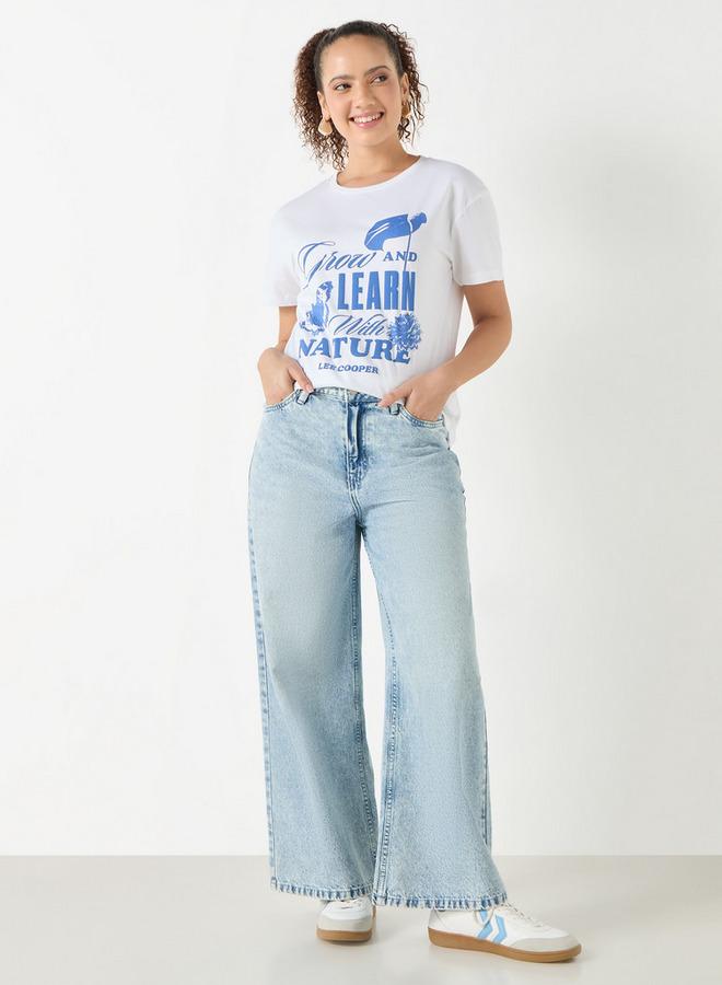 Lee Cooper Graphic Print Crew Neck T-shirt with Short Sleeves - Image 2