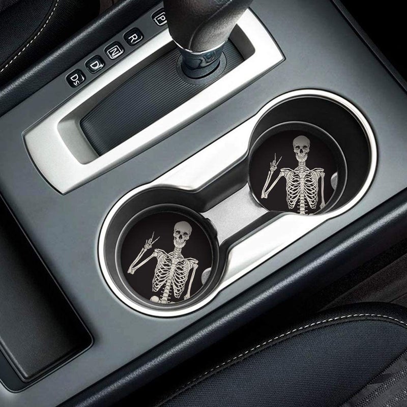 Britimes Absorbent Car Coasters 2 Pack for Cup Holders  2.56"" Ceramic Stone & Non-Scratch Cork Base Drink Coasters Human Skeleton1 - Image 5