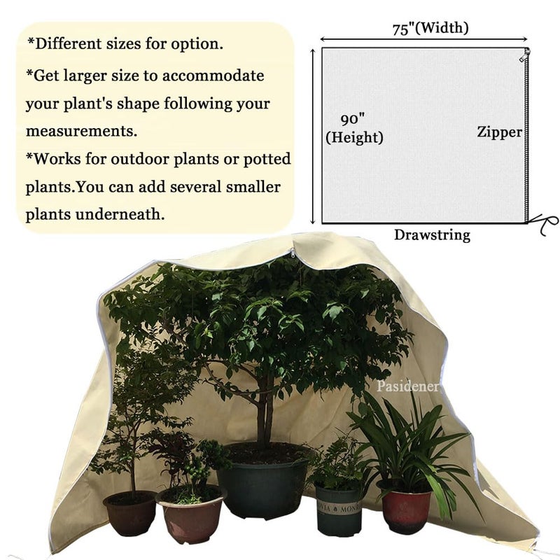 Pasidener Plant Covers Freeze Protection 2.8oz 1 Pack 90"x75" Winter Tree Covers Frost Blankets for Outdoor Plants with Zipper Drawstring- Frost Cold Pest Protection for Shrubs Fruit Tree - Image 3