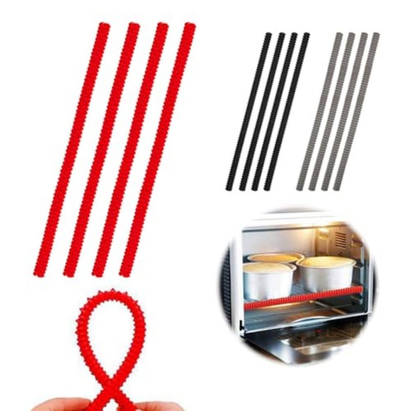 Oven Rack Shields, 4 Pack Heat Resistant Silicone Oven Rack Cover 14 Inches Long Oven Rack Edge Protector, Protect Against Burns and Scars Protector Hot Strip Red - Image 1