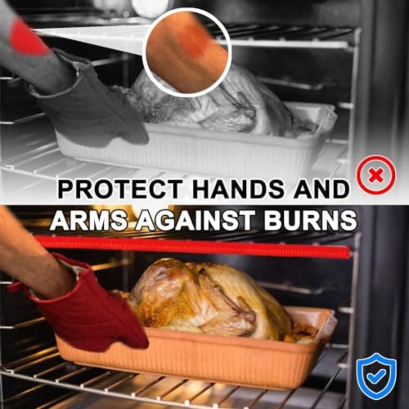 Oven Rack Shields, 4 Pack Heat Resistant Silicone Oven Rack Cover 14 Inches Long Oven Rack Edge Protector, Protect Against Burns and Scars Protector Hot Strip Red - Image 3
