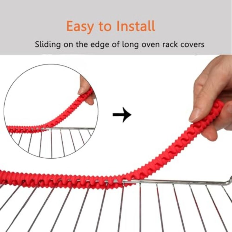 Oven Rack Shields, 4 Pack Heat Resistant Silicone Oven Rack Cover 14 Inches Long Oven Rack Edge Protector, Protect Against Burns and Scars Protector Hot Strip Red - Image 4