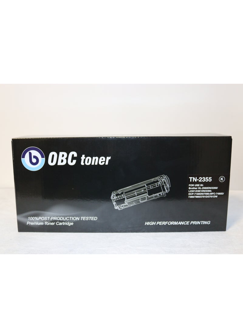 OBC Compatible Black Laser Toner Cartridge Replacement for BROTHER TN-2355; Prints up to 2600 pages in high professional quality - Image 1