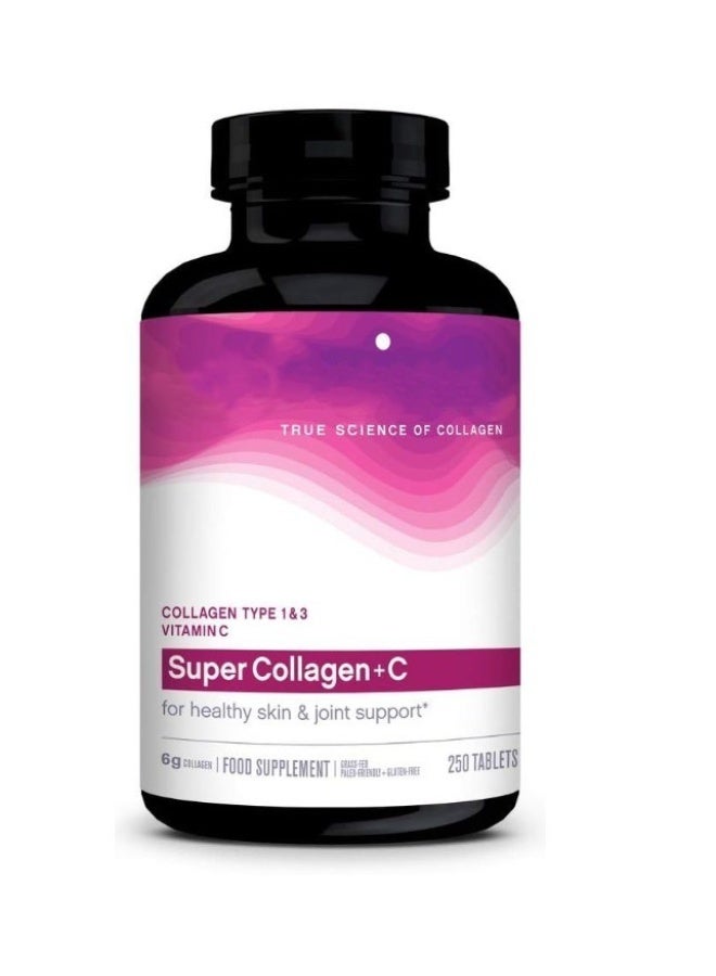 أقراص سوبر كولاجين + سي 6000 ملغ - 250 قرصًا - كولاجين عالي التركيز مع فيتامين سي لمرونة الجلد ودعم المفاصل - Image 1