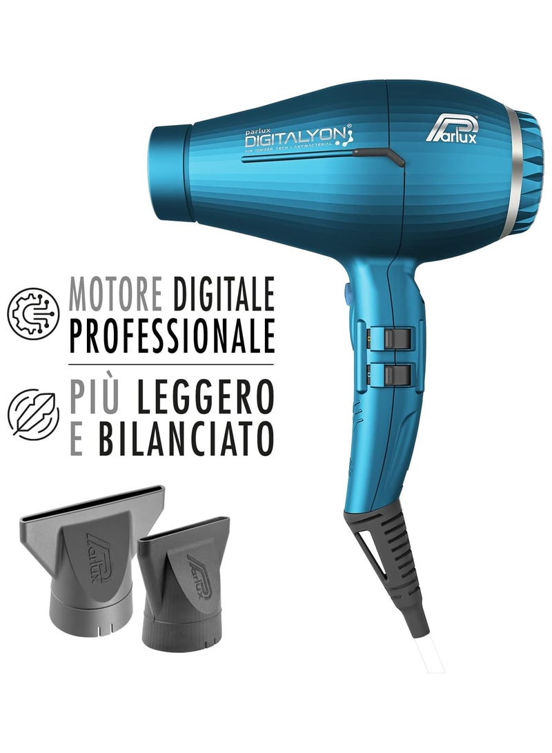 Parlux Digitalyon Blue Hair Dryer – 2400W Professional Blow Dryer with Ionic Technology – Lightweight, Durable, and Quiet for Salon & Home Use – Includes Precision Nozzles for Styling - Image 2