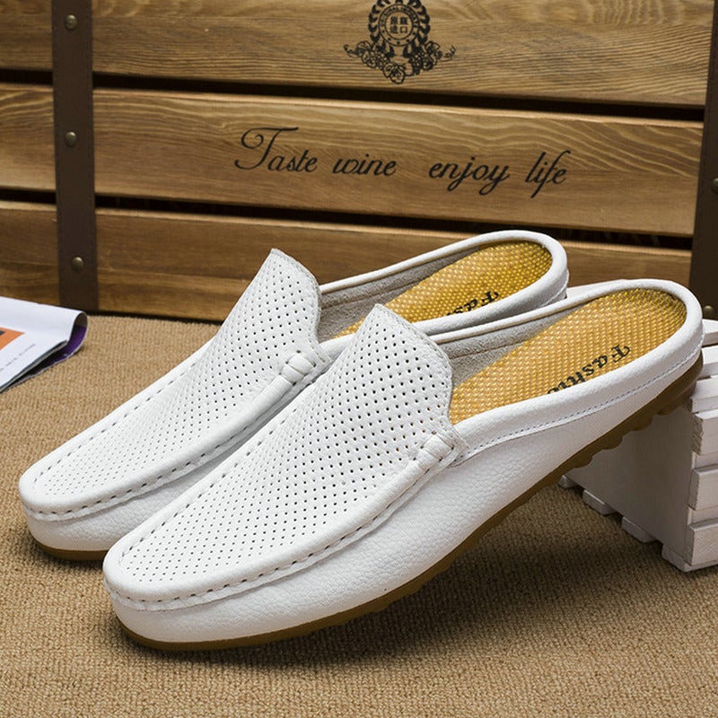 Men's Genuine Leather Flip Flops Slip-on Sandals - Image 4