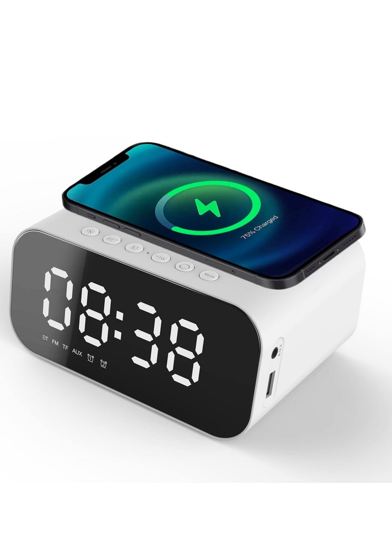 XVersion 7 in 1 LED Alarm Clock with Bluetooth Speaker and Fast Wireless Charging for iPhone - White  - Image 1