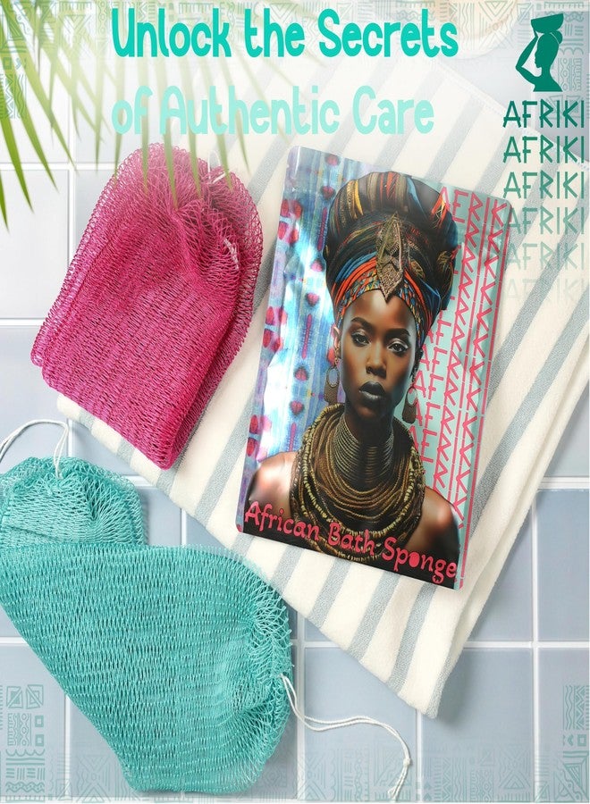 AFRIKI African Net Sponge, Premium Authentic Exfoliating Body Scrubber, Extra Long Stretch Bath Sponge for Shower, Deep Exfoliating Washcloth for Smooth Skin, 2 Pack (Camelia & Turpuoise) - Image 4