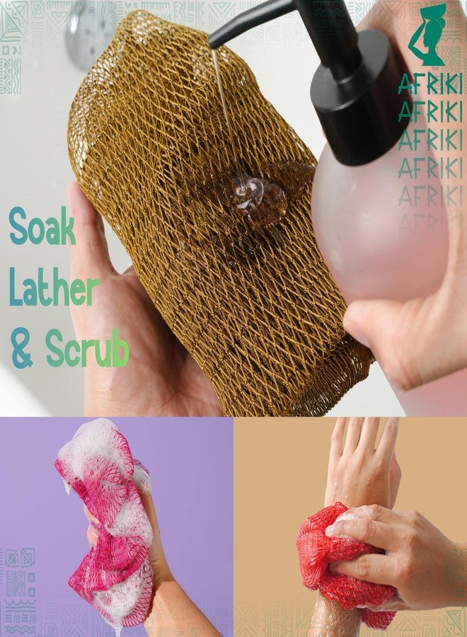 AFRIKI African Net Sponge, Premium Authentic Exfoliating Body Scrubber, Extra Long Stretch Bath Sponge for Shower, Deep Exfoliating Washcloth for Smooth Skin, 2 Pack (Camelia & Turpuoise) - Image 5
