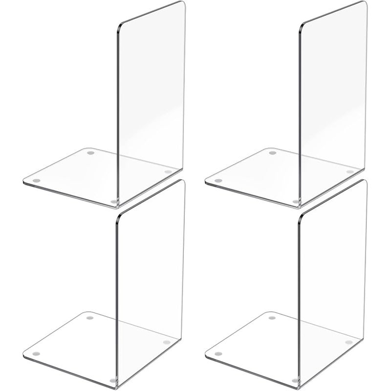 Dooiclear Acrylic Bookends 4 Pcs, Clear Book Ends for Shelves, Transparent Bookend Organizer, Book Holder Stand Decorative, Book Stoppers for Heavy Duty Books, CD, File, Video Games - Image 1