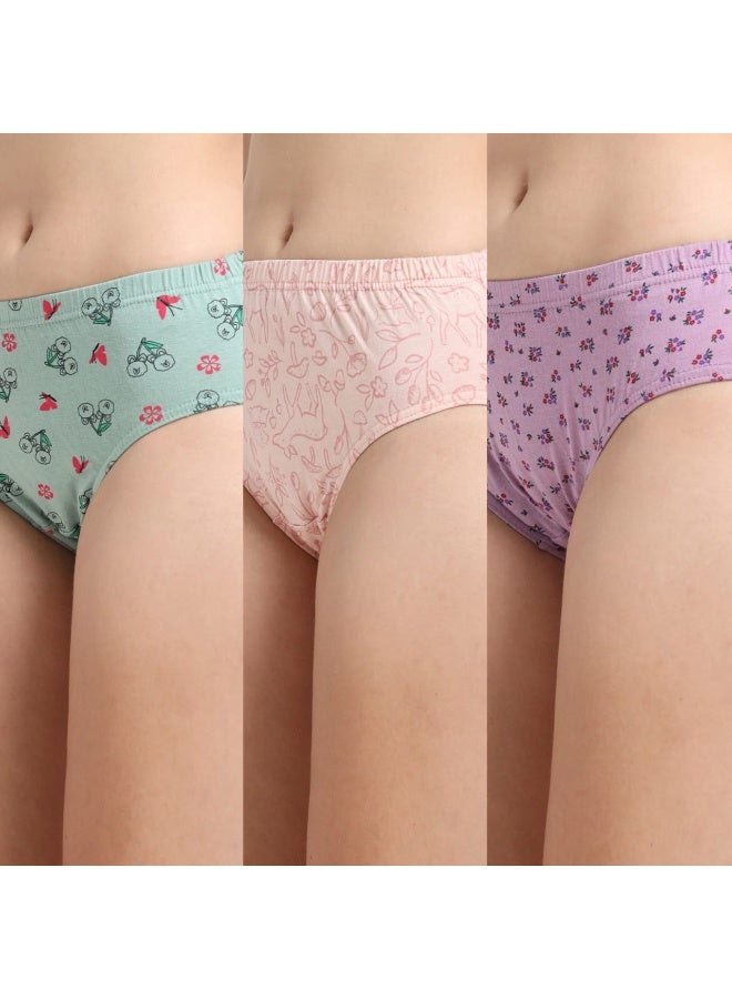 DUJE Women’s Printed Panties (3-Pack Combo 6 – Green, Orange & Purple) | 95% Cotton 5% Spandex | Stretchable, Breathable, Sweat-Absorbing, Anti-Bacterial & Odour-Free Everyday Comfort Innerwear - Image 1