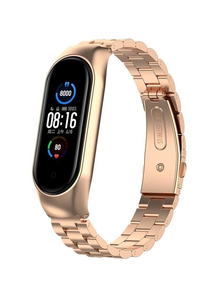 حزام متوافق مع Xiaomi Mi Band 3/4، سوار ساعة من الفولاذ المقاوم للصدأ وسوار معدني بديل لـ Xiaomi Mi Smart Xiaomi Mi Band 3/4 ذهبي وردي - Image 1