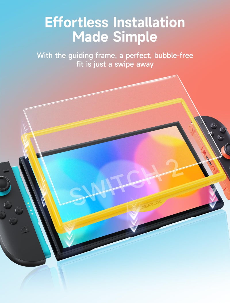 JSAUX 2-Pack Anti-Glare Screen Protector for Nintendo Switch 2, Matte Tempered Glass Protector Easy to Install with Guiding Frame 9H Hardness Scratch Resistant Accessories for Switch2 - Image 3