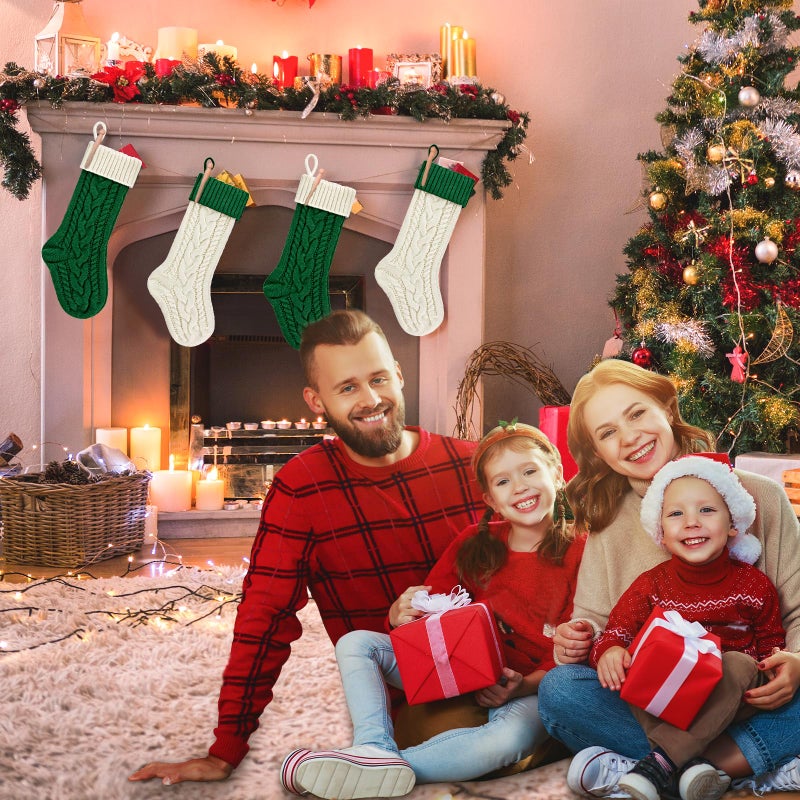 PETOX جوارب عيد الميلاد Petox 18 بوصة كابل كبير الحجم هدية وزينة لحفلة عائلة عيد الميلاد عائلة (حزمة خضراء وبيضاء من 2) - Image 5