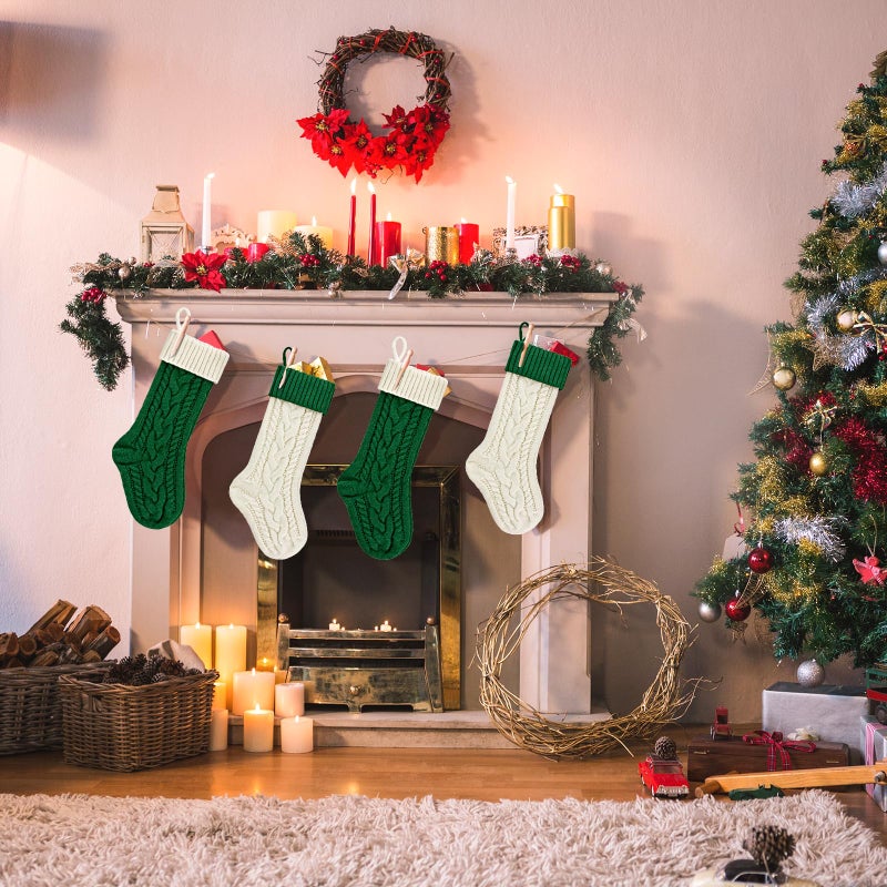 PETOX جوارب عيد الميلاد Petox 18 بوصة كابل كبير الحجم هدية وزينة لحفلة عائلة عيد الميلاد عائلة (حزمة خضراء وبيضاء من 2) - Image 4