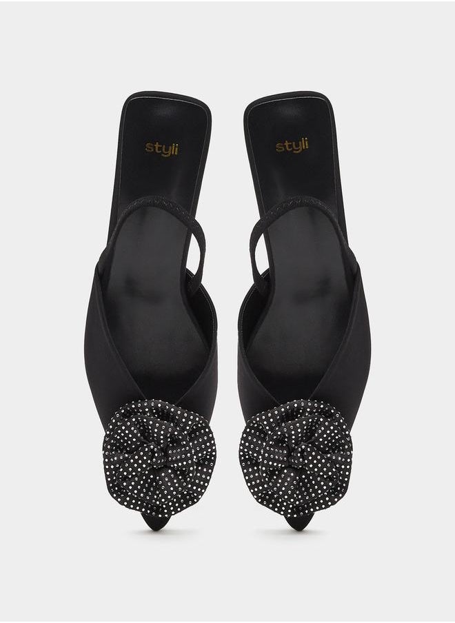 Styli Rose Flower Detail Slingback Kitten Heel Shoes  - Image 5