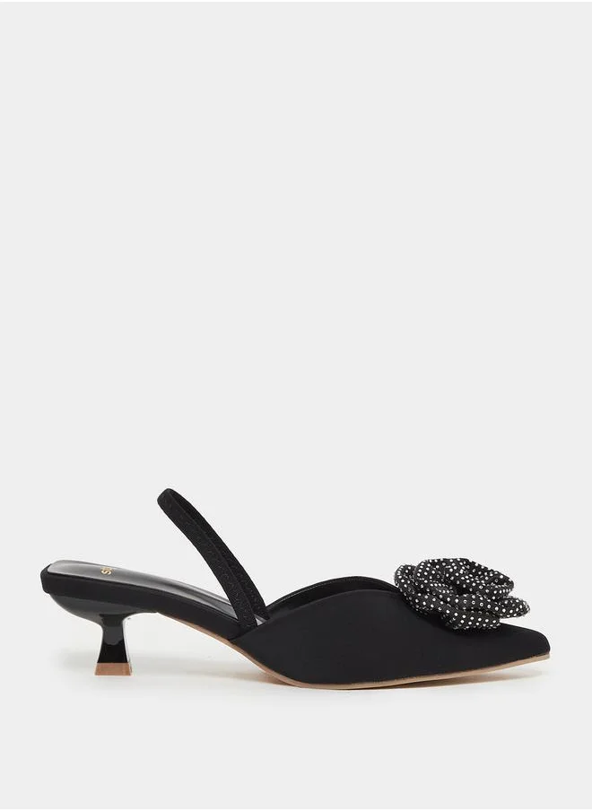 ستايلي Rose Flower Detail Slingback Kitten Heel Shoes
