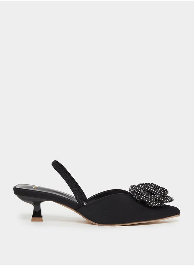 Styli Rose Flower Detail Slingback Kitten Heel Shoes  - Image 1